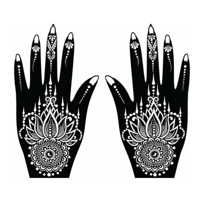 1 Pair Professional Henna Stencil Temporary Hand Tattoo Body Art Sticker Indian Glitter Airbrush Tattoo Templates for Wedding