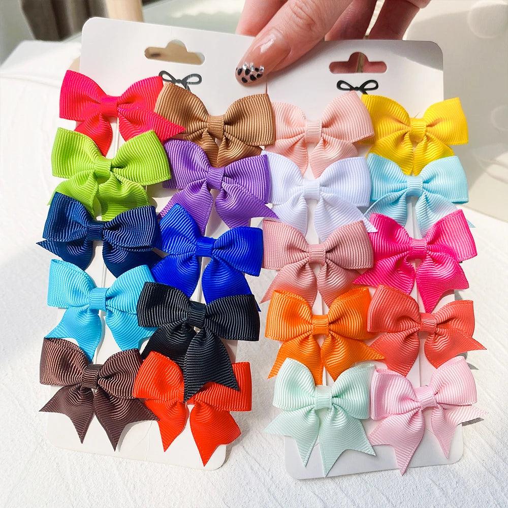 10Pcs/Set 1.9'' Solid Color Ribbon Kids Bows Hair Clips for Baby Girls Handmade Bowknot Hairpin MiNi Barrettes Hair Accessories