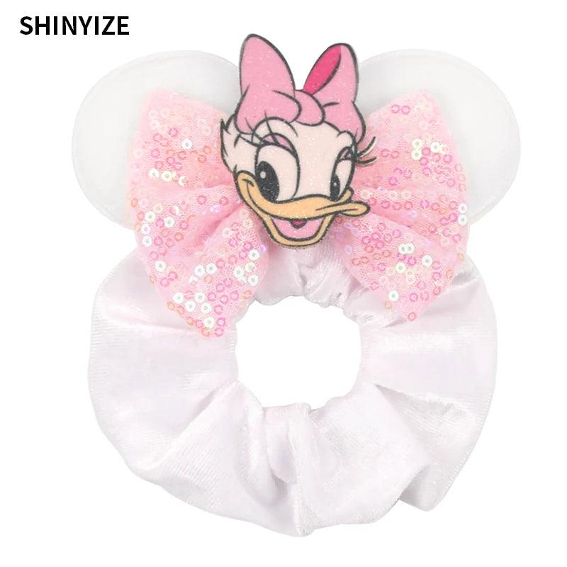 New Chic Disney Mickey Mouse Ears Hair Scrunchies Sequins 4"Bows Elastic Headband Women Velvet Girls DIY Hair Accessories Gift