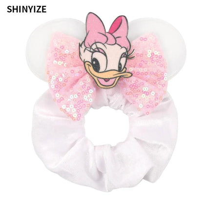 New Chic Disney Mickey Mouse Ears Hair Scrunchies Sequins 4"Bows Elastic Headband Women Velvet Girls DIY Hair Accessories Gift