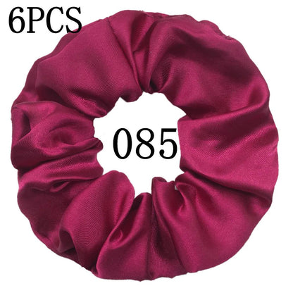 6pcs/lot Hair Scrunchies Bands Scrunchy Ties Ropes Ponytail Holder for Women or Girls Accessories Satin Headwear Solid 100 Color