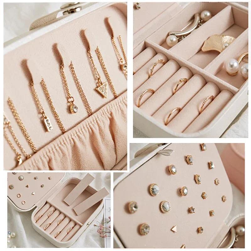 Jewelry Storage Box Necklace Ring Earring organizer Jewelry Box Double Layer Travel Portable Girl