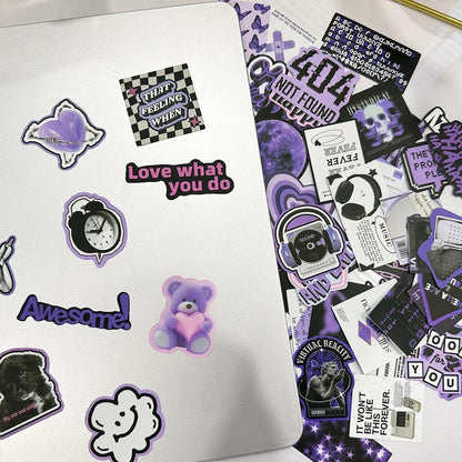 60pcs Black Purple INS Style Cartoon Graffiti Stickers DIY Phone Guitar Laptop Notebook Suitcase Cup Waterproof Sticker Kids Toy