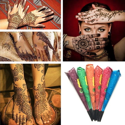 12Pcs Indian Henna Cones Paste Tattoo Temporary For Sexy Women Art Sticker Special Body Hands Art Paint 25g