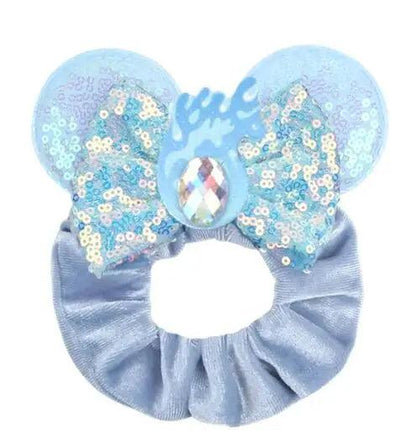 New Chic Disney Mickey Mouse Ears Hair Scrunchies Sequins 4"Bows Elastic Headband Women Velvet Girls DIY Hair Accessories Gift