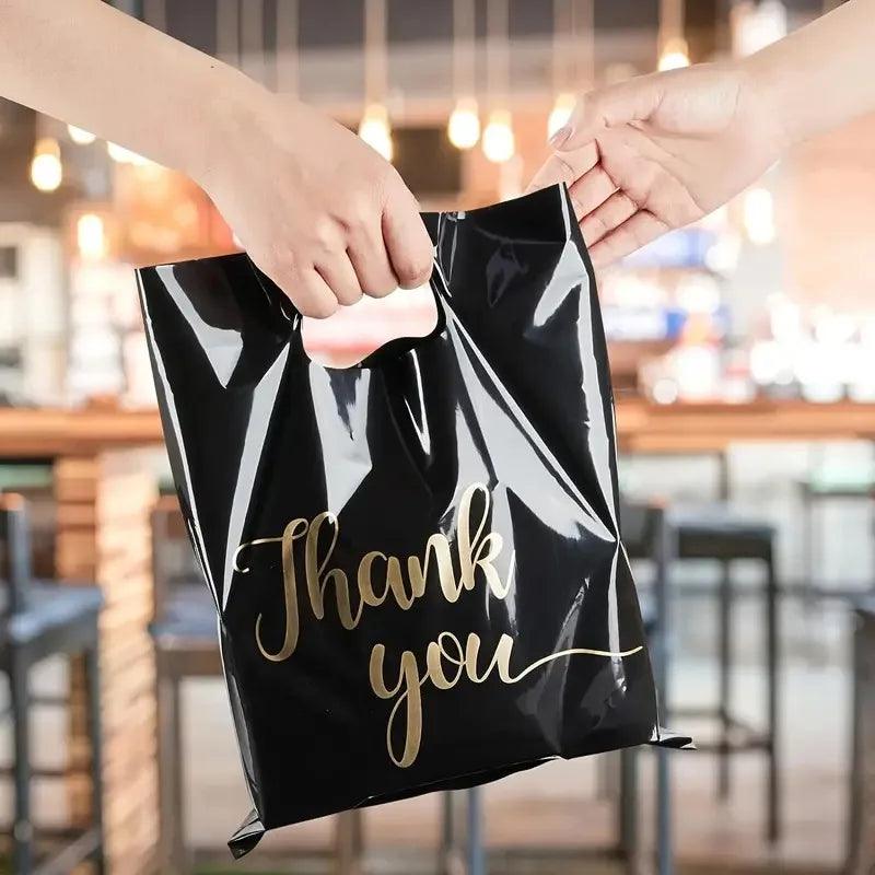 Thank You Bag Black Handheld Shopping Bag Plastic Packaging for Parties Birthdays Weddings Thanksgiving Anniversary Christmas