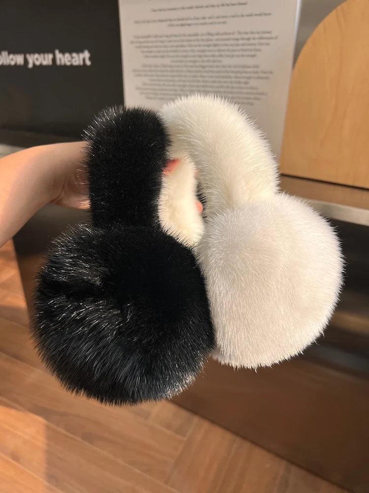 Winter Luxury Women Warm 100% Real Natural Mink Fur Earmuff Outdoor Fashion Mink Fur Earmuffs Girl Winter Ear Protection