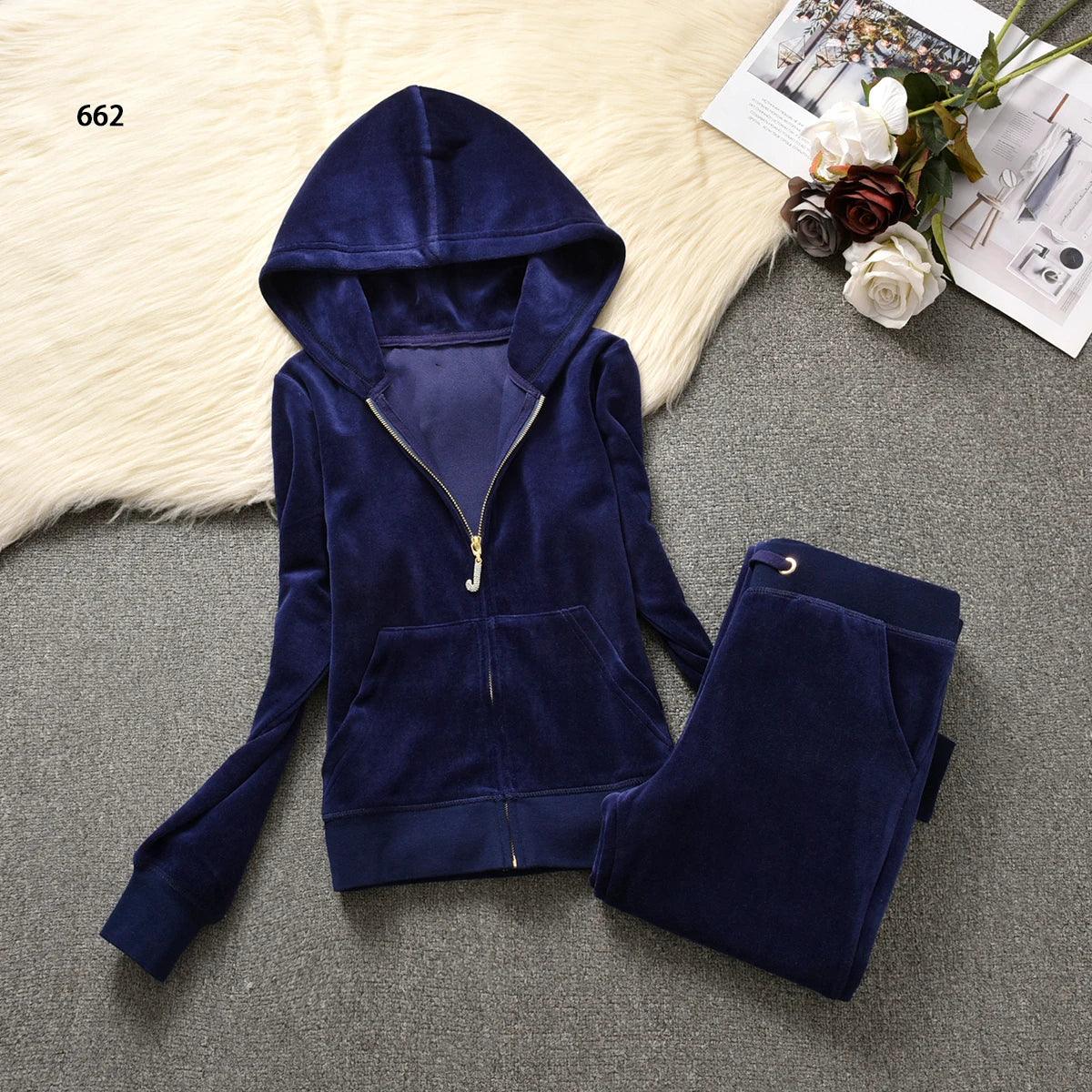 Y2K Velvet Tracksuit New Women Clothing 2 Piece sets Autumn Women's Couture Elegant Hoodies Sweatshirt and Casual Pants Set