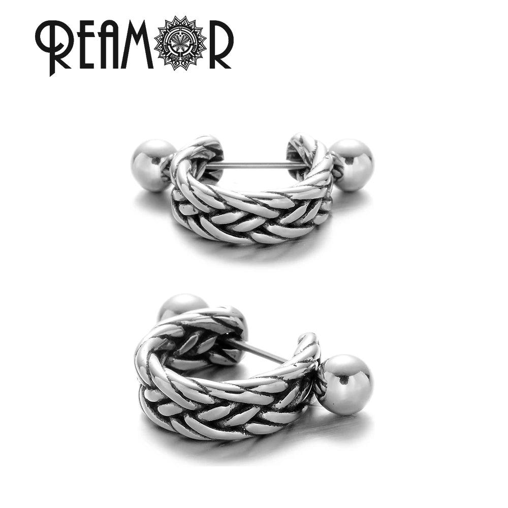 REAMOR Gothic U Shaped Hoop Earrings Women Men Stainless steel X Symbol Piercing Clip On Earrings Punk Trendy Jewelry Gift 1 Set - HighGloss Shop