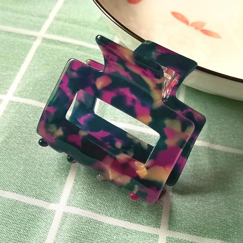 Women Hair Accessories Fashion Hollow Out Rectangle Acetate Hair Claws Colourful Plaid Ponytail Acetic Claw Clips For Girls