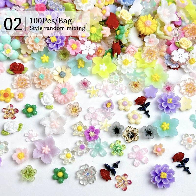 1Bag Mix Colorful Jelly Clear Ribbon Bowknot Nail Charms Heart Pearls Flower Flat-back Gems Parts Nail Art Manicure Decorations