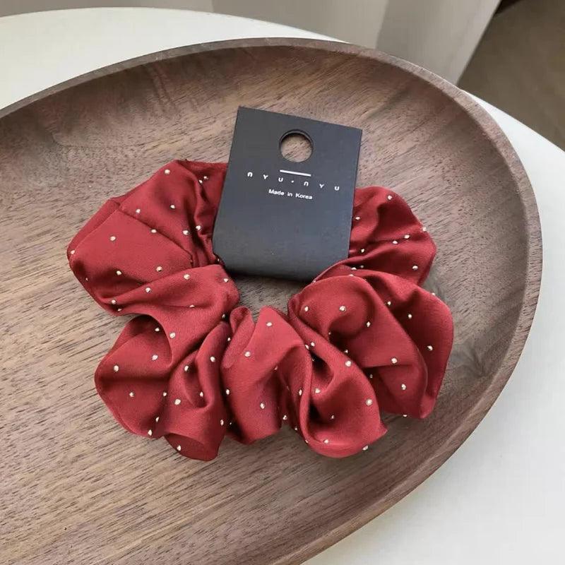 2023 Women Fashion Silk Scrunchie With Rhinestones Elastic Satin Hair Band Girls Big Hair Tie Balck Crunchy For Hair Accessories