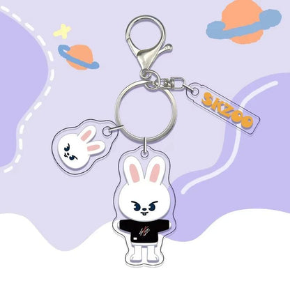 New Cute Acrylic Keychain Keyring - Cartoon Animal Character Keychains Anime Themed Carabiner Clips for Bags Xmas Gifts for Fans