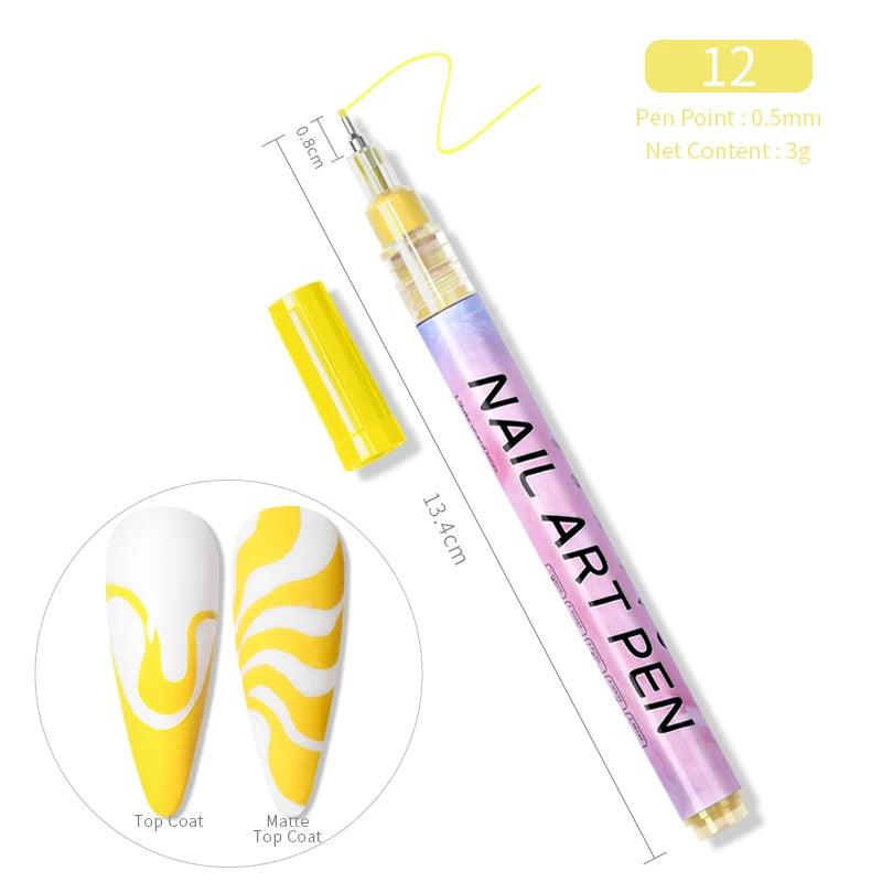 Nail Art Drawing Graffiti Pen Waterproof Painting Liner Brush DIY 3D Abstract Lines Fine Details Flower Leaf Nail Manicure Tools