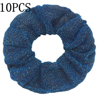 10pc Girls Sparkly Sequins Scrunchies for Hair Eleastic Scrunchy Ties Ropes Ponytail Holders Rubber Bands Shinny Bling for Women