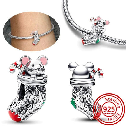 925 Silver Christmas Tree Socks Hat Santa Claus Elk Deer Snowflake Winter Beads Fit Pandora Charm Bracelet Christmas DIY Jewelry