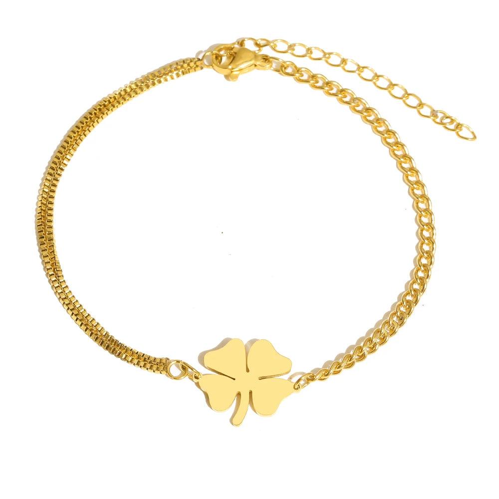 Stainless Steel Bracelets Classic Lucky Clovers Pendant Hip Hop Bracelet For Women Jewelry Non-fading High-quality Everyday Wear