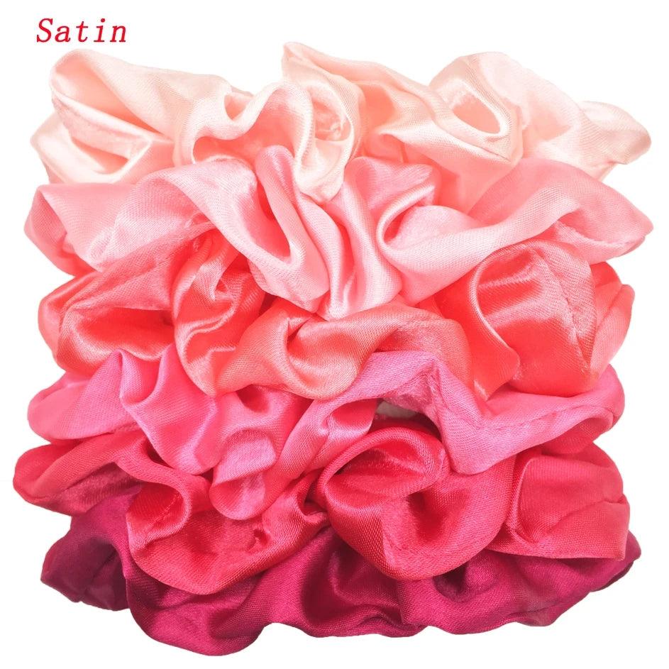 6pcs/lot Hair Scrunchies Bands Scrunchy Ties Ropes Ponytail Holder for Women or Girls Accessories Satin Headwear Solid Color Set