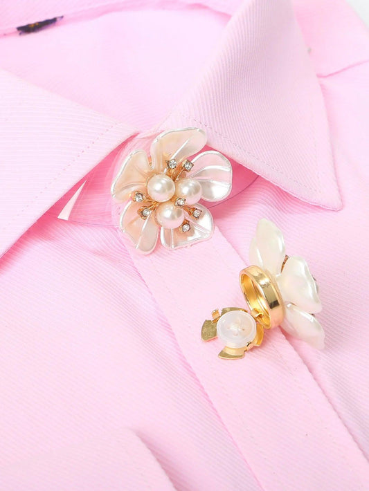 New Women's Shirts Cufflinks Cute Pearl Flower Button Covers Button Clips Luxury Cuff Links Button Decoration Clothes 2pcs/Lot