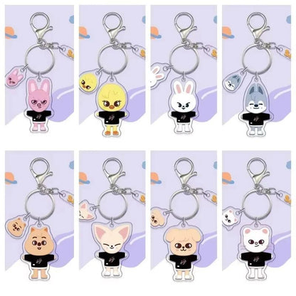 New Cute Acrylic Keychain Keyring - Cartoon Animal Character Keychains Anime Themed Carabiner Clips for Bags Xmas Gifts for Fans