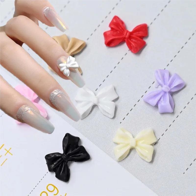 50/100Pcs Aurora Ribbon Bowknot Nail Art Charms Summer Kawaii Fairy Resin Bow Nail Art Decoration Flatback Bowtie Manicure Parts