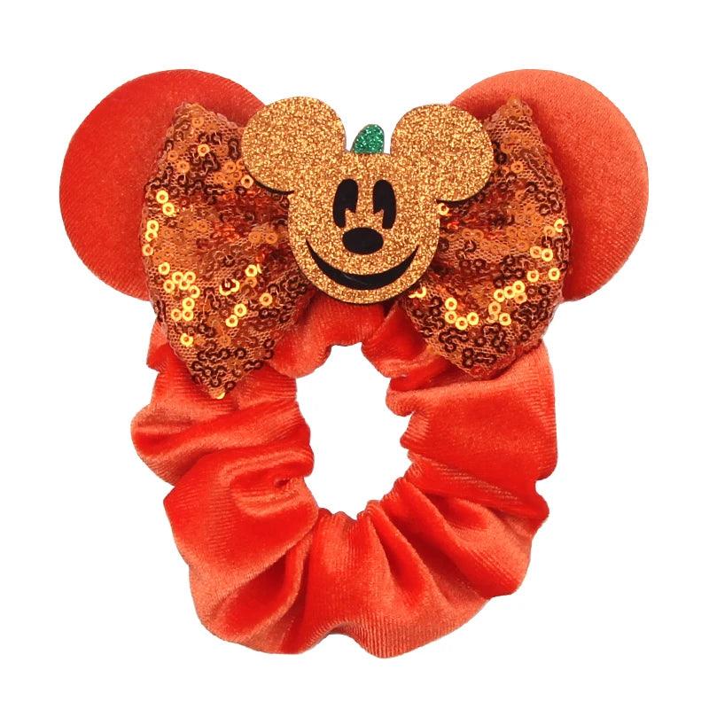 New Chic Disney Mickey Mouse Ears Hair Scrunchies Sequins 4"Bows Elastic Headband Women Velvet Girls DIY Hair Accessories Gift