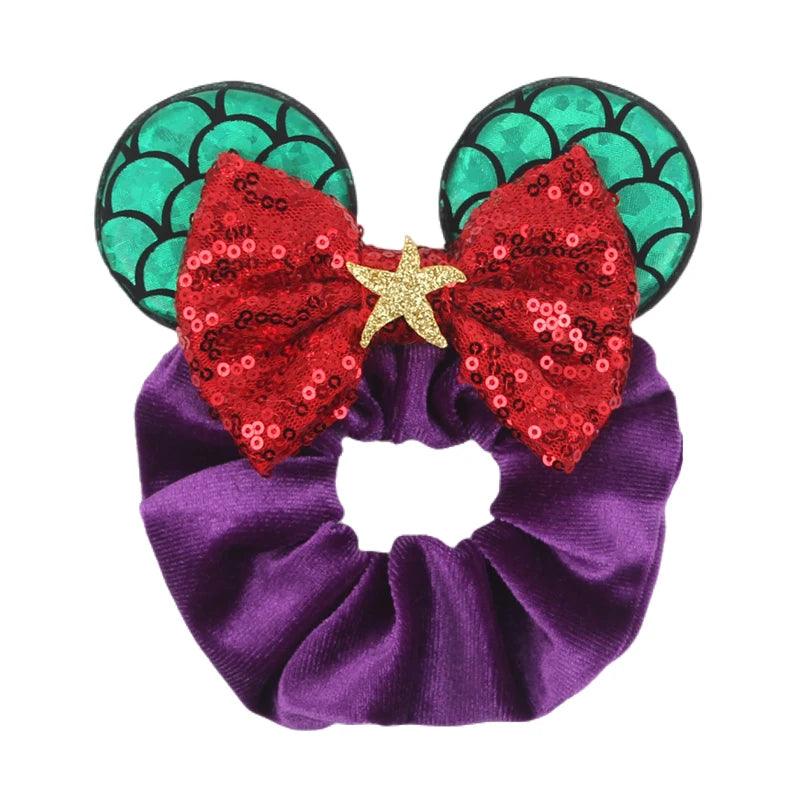 New Chic Disney Mickey Mouse Ears Hair Scrunchies Sequins 4"Bows Elastic Headband Women Velvet Girls DIY Hair Accessories Gift