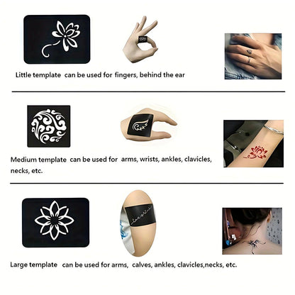 Reusable Henna Tattoo Stencils Totem Rose Slogan Wolf Airbrush Glitter Tattoo Stencil Templates for Arm Wrist Body Painting Art