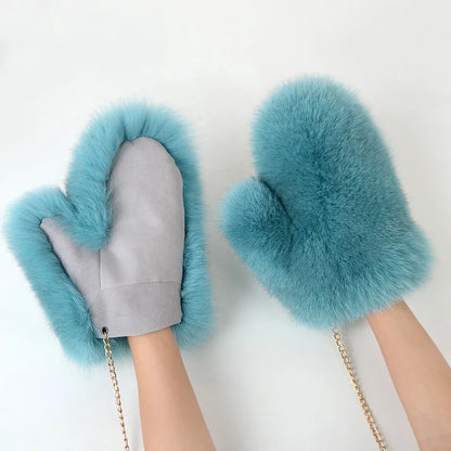 2024 New Brand Girl Fashion Luxury Real Fox Fur Glove Winter Women Natural Real Fox Fur Gloves Warm 100% Genuine Fox Fur Mittens