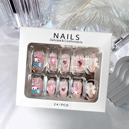 Sanrio False Nail Kawaii 24pcs Melody Accessories Press on Nails Patch Detachable Nail Tips Manicure Jewelry Schoolgirl Gift