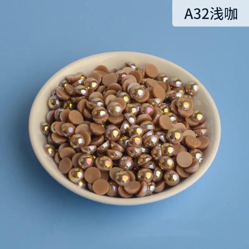 3mm-12mm Mix Size Half Round AB Pearl plastic Non Hotfix Flat Back Glitters For DIY Nail Craft Decoration