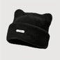 Iron Label Decorative Beanie Hat with Ears Cute Warm Plush Cat Beanie Winter Faux Fur Beanie Elastic Knitted Hat Women Outdoor - HighGloss Shop