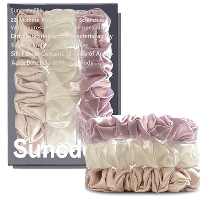 100% Pure Mulberry Silk Hair Scrunchies Silk Hair Ties Hairbands Skinny Ponytail Holders Solid Color Natural Hair Accessories