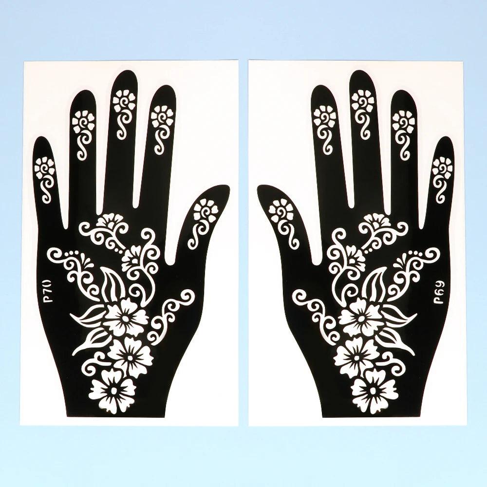 2pcs Henna Tattoo Stencils Templates For Women Temporary Tattoo Indian Fashion Flower Wedding Tattoo Supplies For DIY Body Art