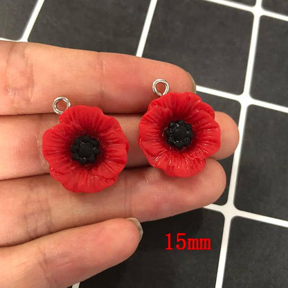 10/20pcs Peaceful Day Poppy Flower Resin Charms Anti-War Red Flowers Earring Pendant Keychain Charms Jewelry Finding