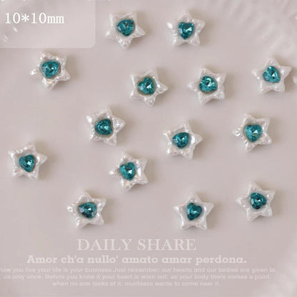 20Pcs Retro Baroque Love Nail Art Charms 3D Glitter White Pearl Inlaid Gem Pentagram Nail Rhinestone Luxury DIY Nail Accessories