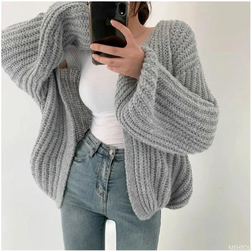 Casual Versatile Knit Cardigan Sweater Jacket V-neck Loose Streetwear Coat Tops Women Vintage Knit Sweater Jacket Y2K