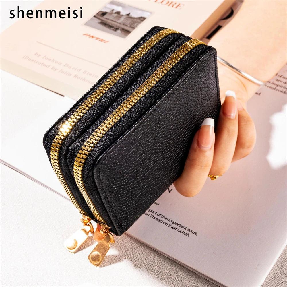 1Pc Women Leather Wallet Double Zipper For Credit Card Holder Female Coin Purse Fashion Clutch Bag Small Money Bag Cartera Mujer