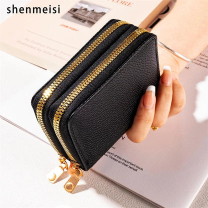 1Pc Women Leather Wallet Double Zipper For Credit Card Holder Female Coin Purse Fashion Clutch Bag Small Money Bag Cartera Mujer