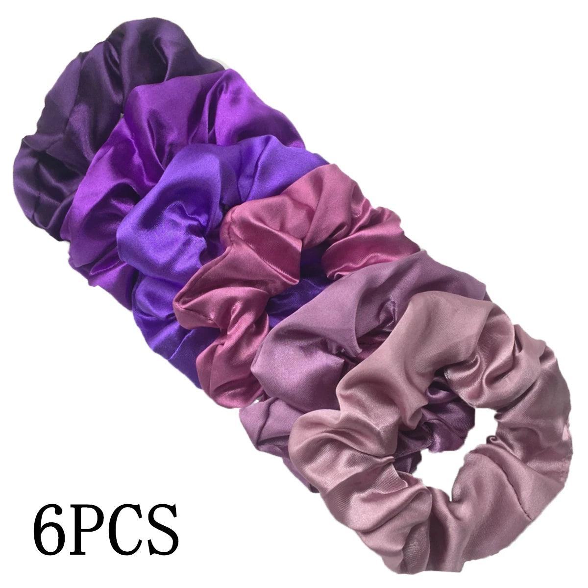 25/10//6pcs Satin Scrunchies Girls Elastic Hair Band Ponytail Holder Ties Rubber Bands Fashion Women Accessories Solid Scrunchy