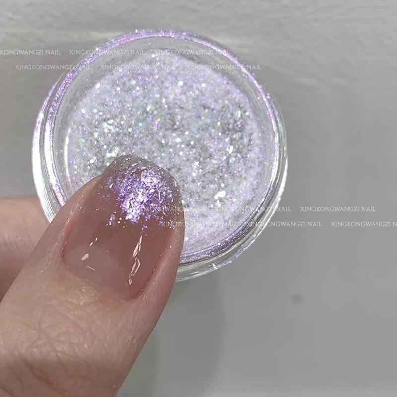 1Jar Aurora Broken Diamond Nail Powder Holographic Iridescent Aurora Powder Mermaid Pigment Glitter Nail Art Chameleon Powder