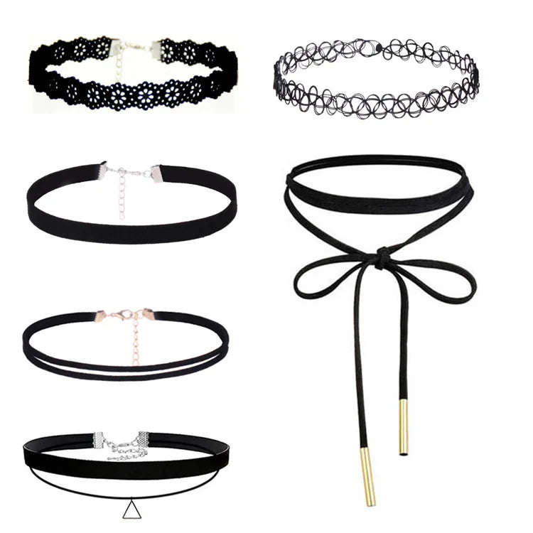 WKOUD 16Style Set Choker Set Black Chokers Necklaces Women Velvet Choker Necklaces Girls Classic Choker Henna Choker Layered