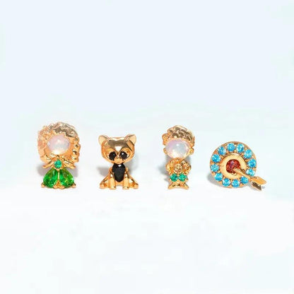 4pcs/set Small Cartoon Sweet Princess Stud Earrings Gold Color Women Girls Cubic Zircon Gift Jewelry