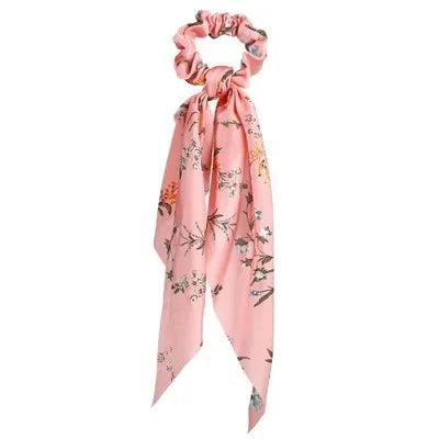 Floral Print Bow Satin Long Ribbon Ponytail Scarf Hair Tie Scrunchies Women Girls Elastic Hair Bands Hair Accessories