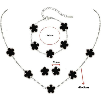 Silver Color Clover Jewelry Set for Women Stainless Steel Hypoallergenic Waterproof Flower Earrings Chain Necklace Bracelet New