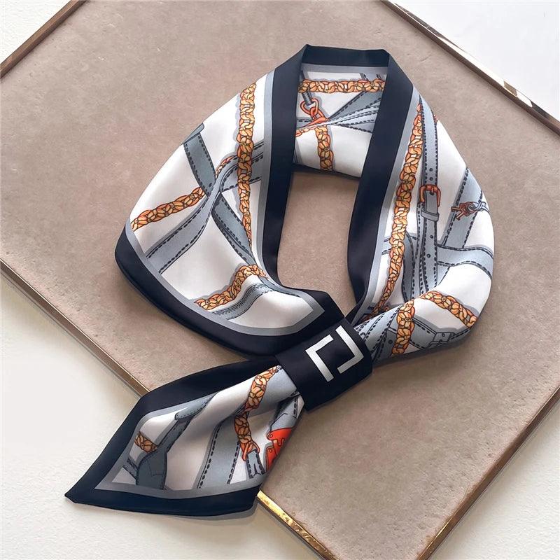 2023 New Luxury Brand Skinny Neckerchief Scarf For Women Satin Silk Ribbons Bandana Ladies Neck Tie Wrist Wrap Shawl Echarpe