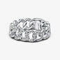 2024 New S925 Silver Pando Ring Pavé Cuban Chain Ring Shooting Stars Open Ring Bow Ring Women's Jewelry Ring Christmas Gift