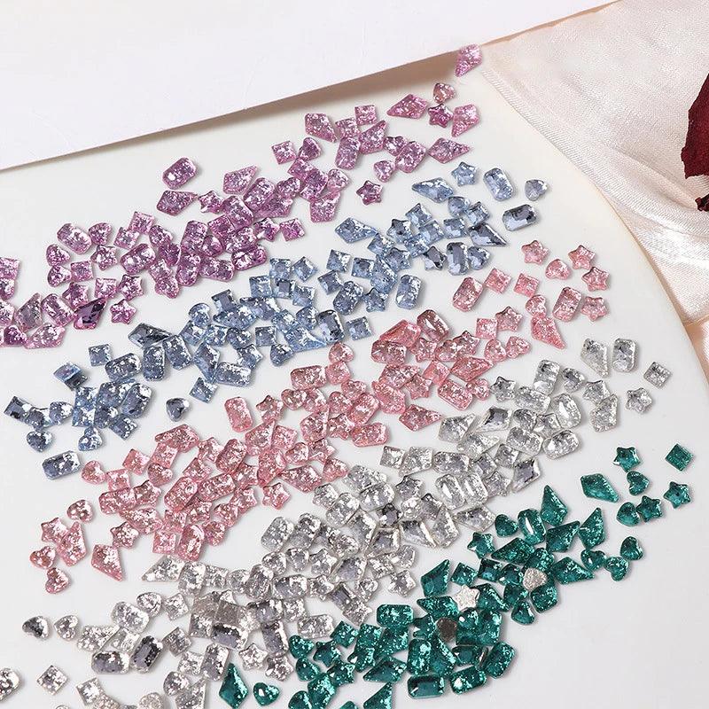 1Bag Mixed Irregular Flat Bottom Silver Crystal Nail Rhinestone Glitter Nail Charm Jewelry Gems Stone Parts Manicure Accessories