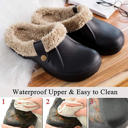 Bebealy Casual Women Garden Shoes Warm Fluffy Men Slippers Winter Waterproof Outdoor Antiskid Slippers Classic Leopard Slippers