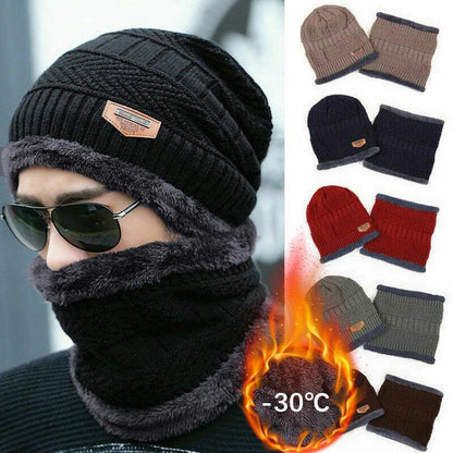 Winter Hats Knit Cap Men And Women Velvet Hat Coral Fleece Scarf Outdoor Riding Hat Warm Thickening Plus Velvet Neck Protect Cap - HighGloss Shop